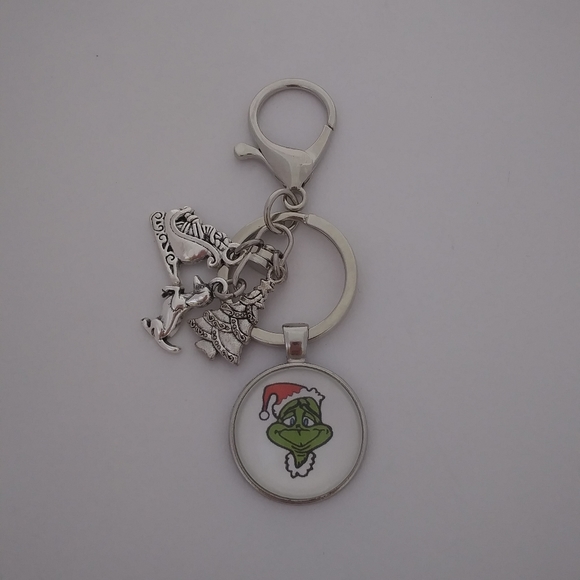 Christmas Grinch Silver Keychain/Purse Dangle - Picture 1 of 1